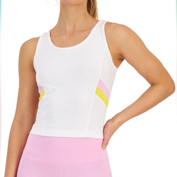 Ideology Tops - Ideology Women's White Tank Top with Pink and Yellow Accents